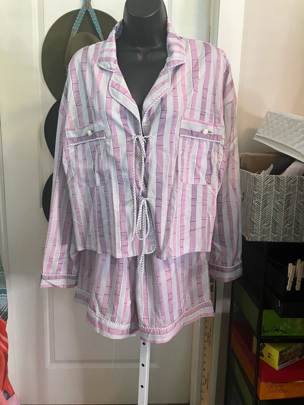 Striped Pink & White Tie-Front Pajama Set